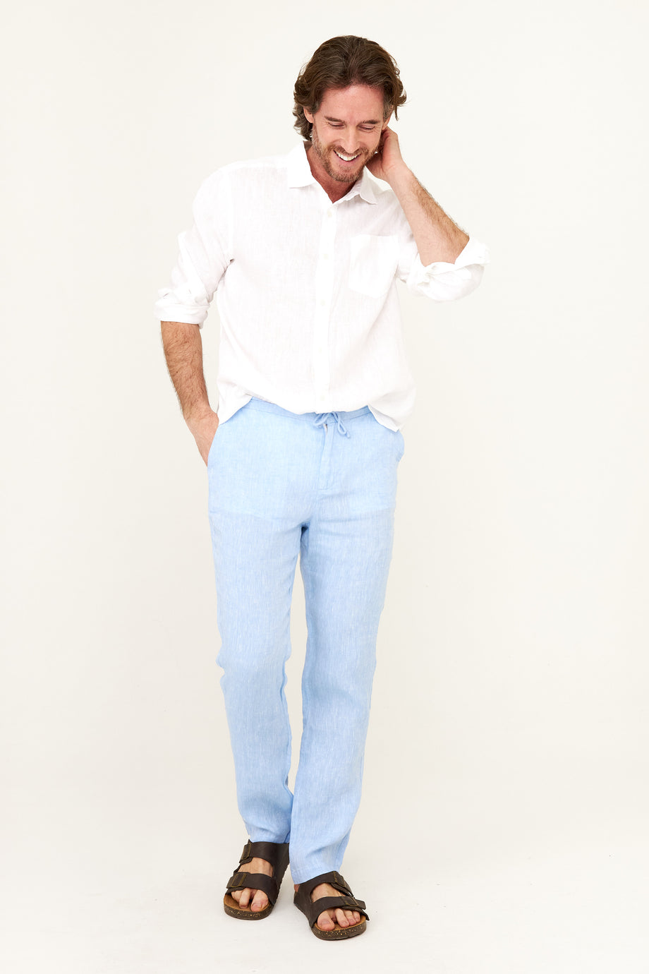 Casual Linen Pant Blue Chambray – HIHO