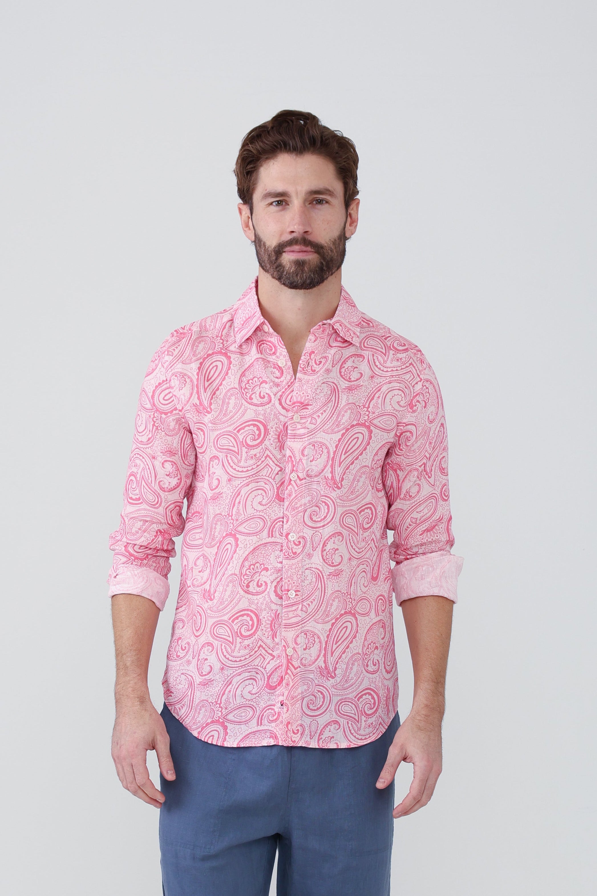 pink paisley dress shirt Barry. Wang Raspberry Pink Stage Shirt for Man Paisley Jacquard Woven Silk Heavy Metal Dress Shirt, L