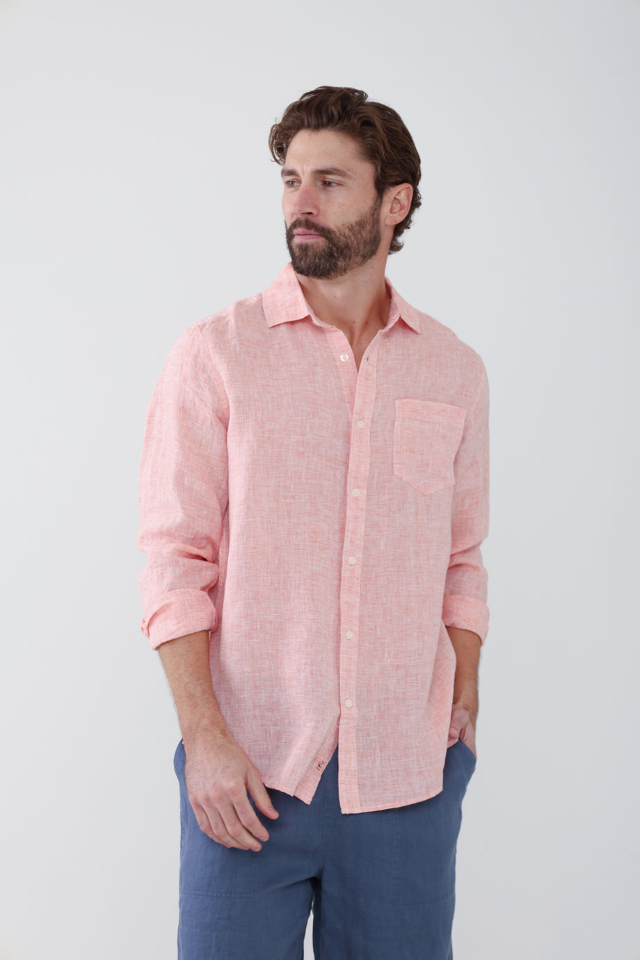 Lightweight Yarn Dye Linen Shirt - Sunset Orange – HIHO