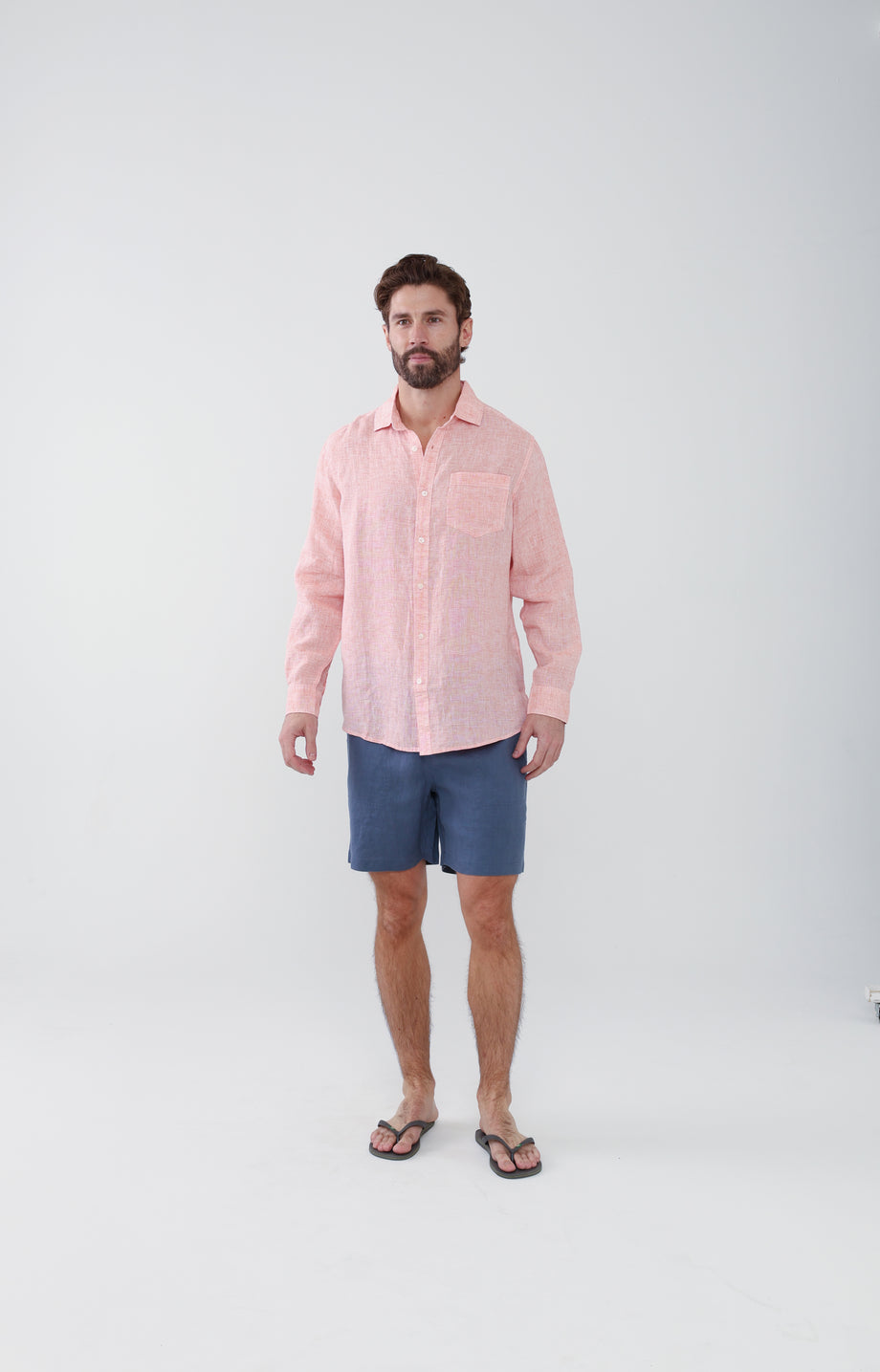 Lightweight Yarn Dye Linen Shirt - Sunset Orange – HIHO