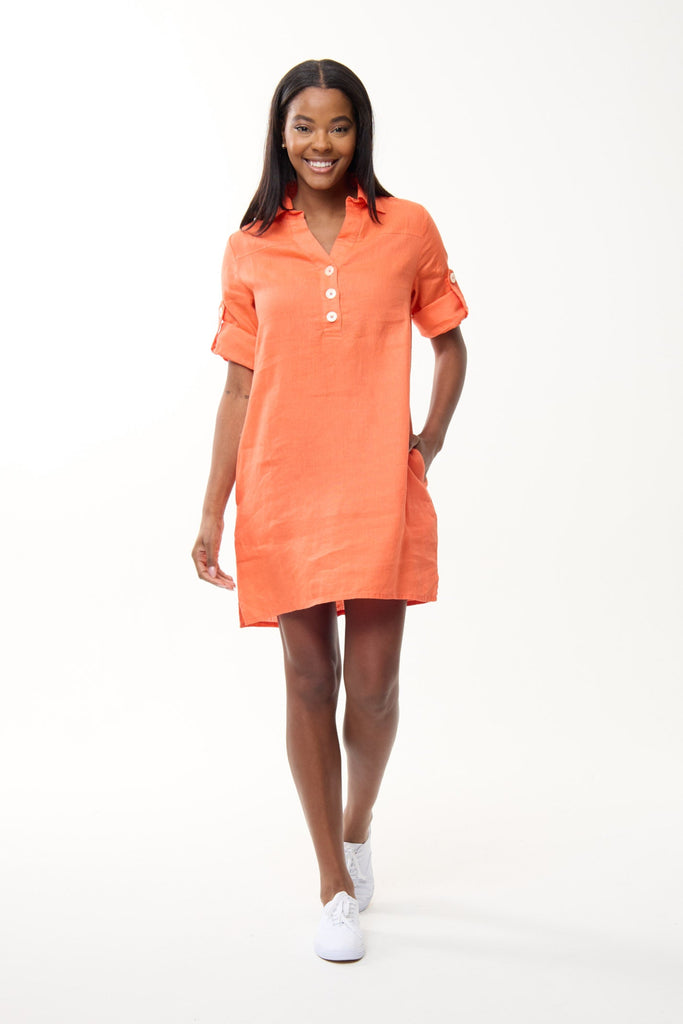 open lace back dress Rust Orange Linen Long Sleeve Dress