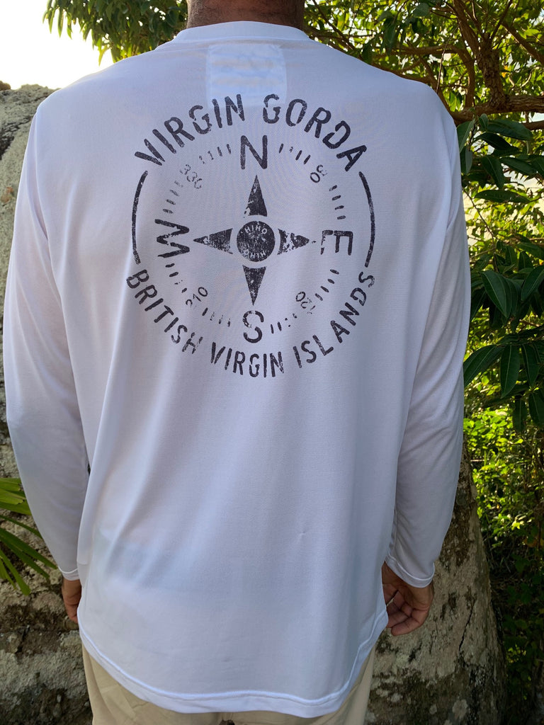 UPF 50 sun protection top with virgin gorda compass graphic